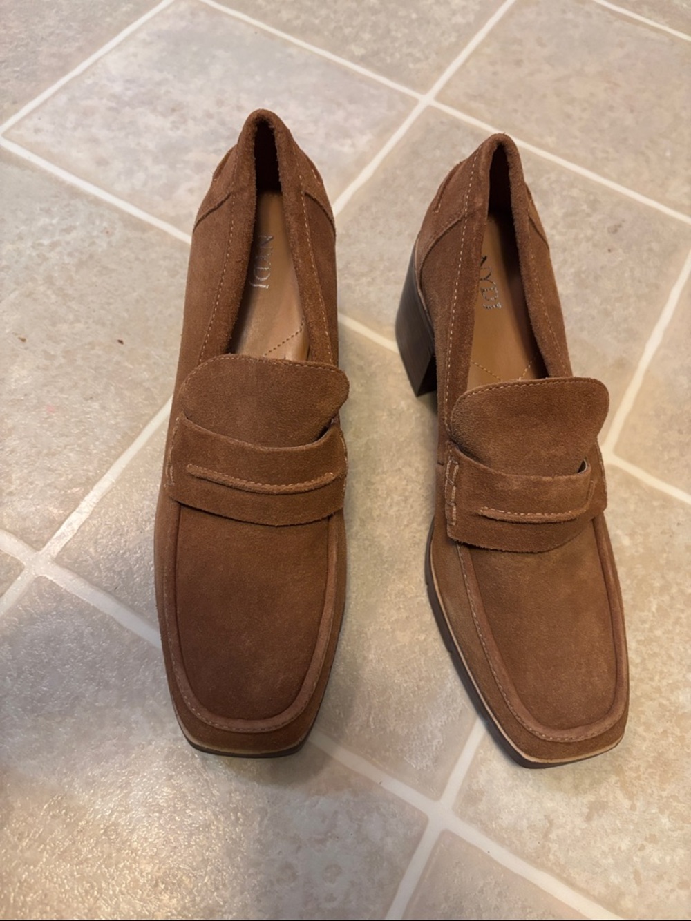 NYDJ Brown Suede Block Heel Penny Loafers - Picture 6 of 8